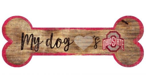 My Dog Loves Ohio State Buckeyes 6"x12" Wood Bone Sign