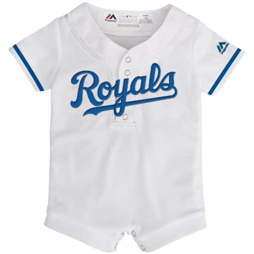 Kansas City Royals Baby White Button Up Jersey Romper Coverall