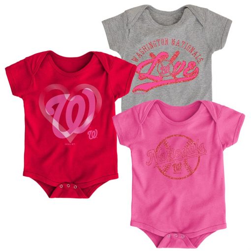 Washington Nationals Baby Girls Sparkle Pink 3 Pack Creeper