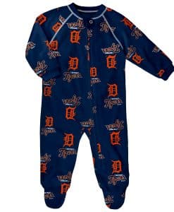 Detroit Tigers Baby Navy Raglan Zip Up Sleeper Coverall