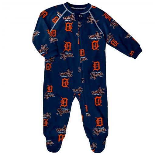 Detroit Tigers Baby Navy Raglan Zip Up Sleeper Coverall