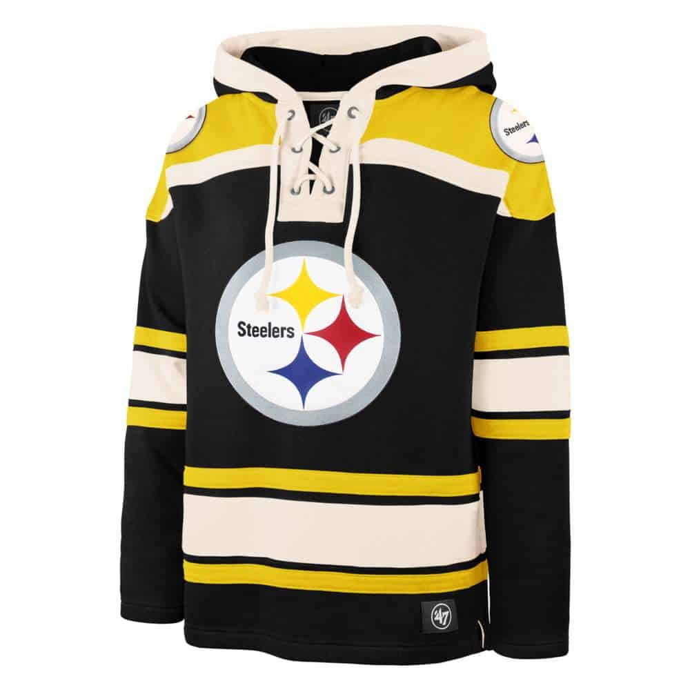 Pittsburgh Steelers Men s 47 Brand Logo Black Pullover Jersey Hoodie