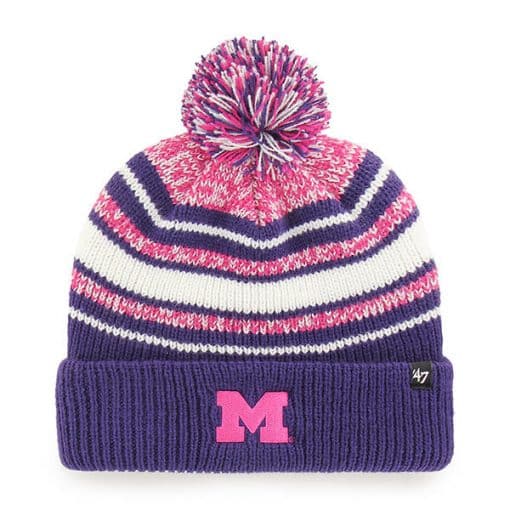 Michigan Wolverines KIDS 47 Brand Bubbler Purple Cuff Knit Hat