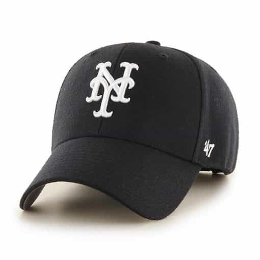 New York Mets 47 Brand White Logo Black MVP Adjustable Hat
