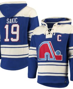 Joe Sakic Quebec Nordiques Men's 47 Brand Blue Pullover Jersey Hoodie