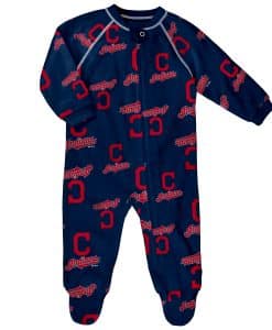 Cleveland Indians Baby Navy Raglan Zip Up Sleeper Coverall