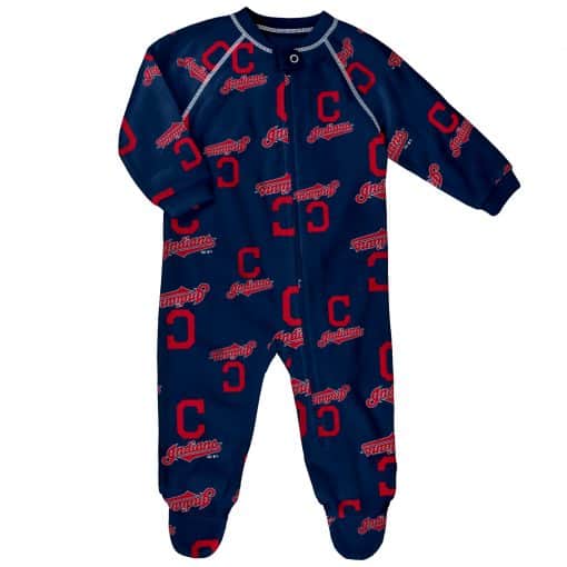 Cleveland Indians Baby Navy Raglan Zip Up Sleeper Coverall