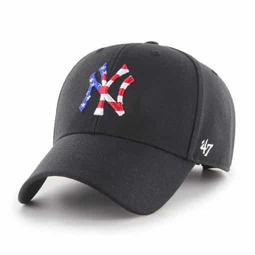 New York Yankees Red White & Blue 47 Brand Black MVP Adjustable Hat