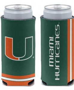 Miami Hurricanes 12 oz Green Slim Can Koozie Holder