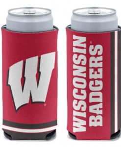 Wisconsin Badgers 12 oz Red Slim Can Koozie Holder