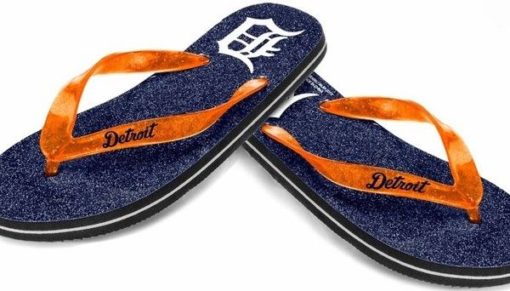 Detroit Tigers Women's Glitter Navy Flip Flops Size 5-6
