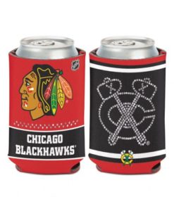 Chicago Blackhawks 12 oz Bling Red Black Can Koozie Holder