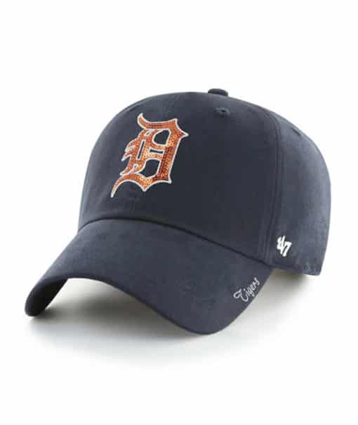 Detroit Tigers Women's 47 Brand Navy Orange Sparkle Clean Up Adjustable Hat