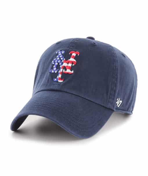 New York Mets Red White & Blue 47 Brand Navy Clean Up Adjustable Hat