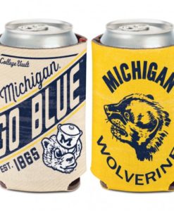 Michigan Wolverines 12 oz Vintage Yellow Cream Can Koozie Holder