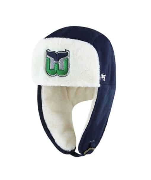 Hartford Whalers 47 Brand Vintage Navy Trapper Knit Winter Hat