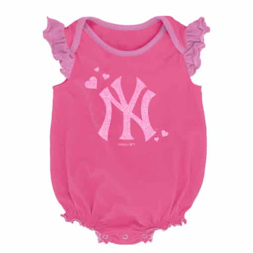 New York Yankees Baby Girls Pink Sparkle 2-Pack Creeper - Image 3