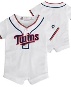 Minnesota Twins Baby White Button Up Jersey Romper Coverall