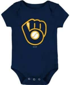 Milwaukee Brewers Baby Navy Ball and Glove Onesie