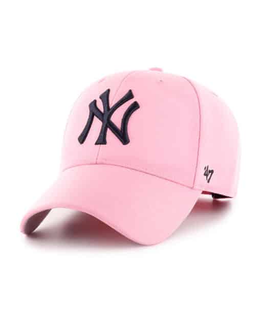 New York Yankees 47 Brand Pink Rose Navy Logo MVP Adjustable Hat