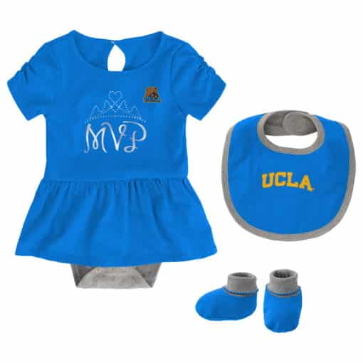 UCLA Bruins Baby Girls Sky Blue MVP Princess 3 Piece Creeper Set