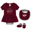 Virginia Tech Hokies Baby Girls Maroon MVP Princess 3 Piece Creeper Set