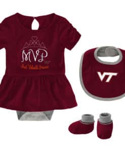 Virginia Tech Hokies Baby Girls Maroon MVP Princess 3 Piece Creeper Set