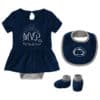 Penn State Nittany Lions Baby Girls Navy MVP Princess 3 Piece Creeper Set