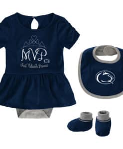 Penn State Nittany Lions Baby Girls Navy MVP Princess 3 Piece Creeper Set