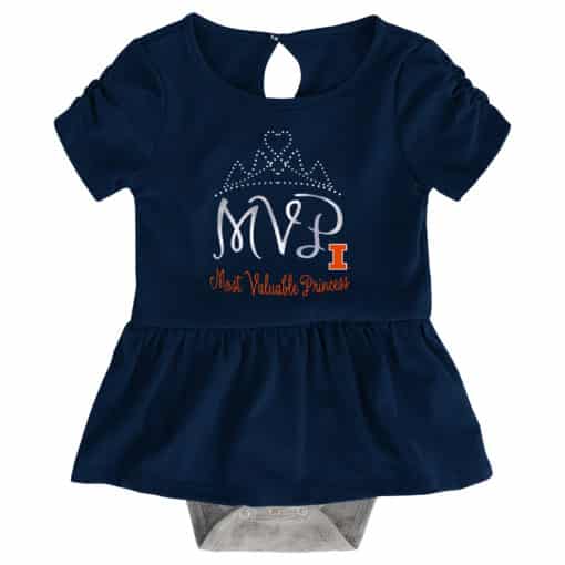 Illinois Fighting Illini Baby Girls Navy MVP Princess 3 Piece Creeper Set - Image 5