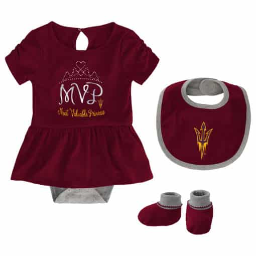 Arizona State Sun Devils Baby Girls Maroon MVP Princess 3 Piece Creeper Set