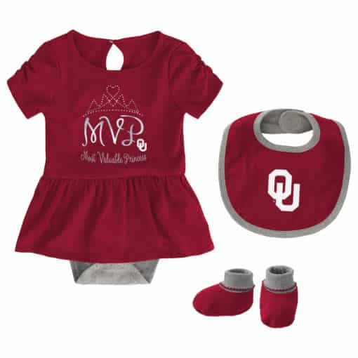 Oklahoma Sooners Baby Girls Crimson MVP Princess 3 Piece Creeper Set