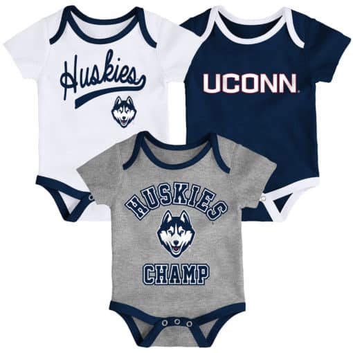 Connecticut Huskies UCONN Baby 3 Piece Champ Onesie Creeper Set