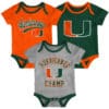 Miami Hurricanes Baby 3 Pack Champ Onesie Creeper Set