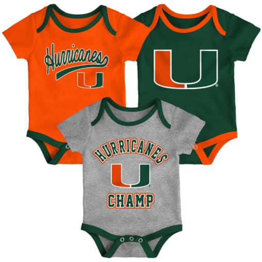 Miami Hurricanes Baby 3 Pack Champ Onesie Creeper Set