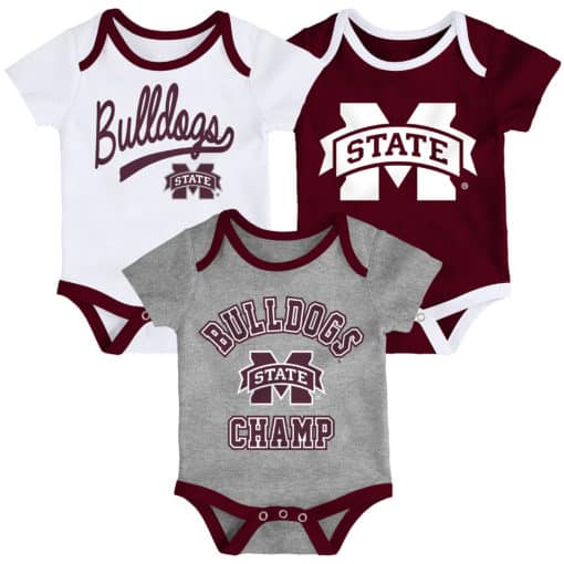 Mississippi State Bulldogs Baby 3 Piece Champ Onesie Creeper Set