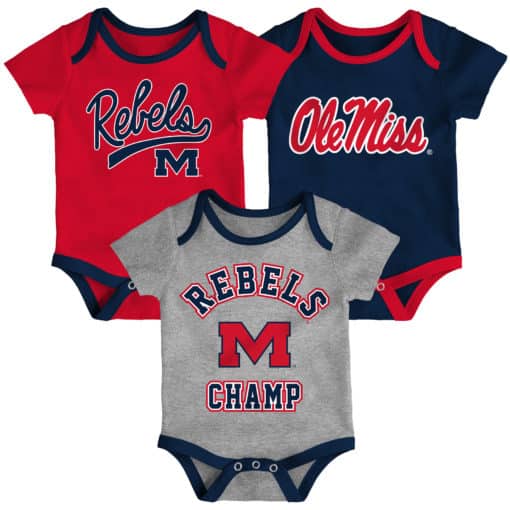 Mississippi Ole Miss Rebels Baby 3 Piece Champ Onesie Creeper Set