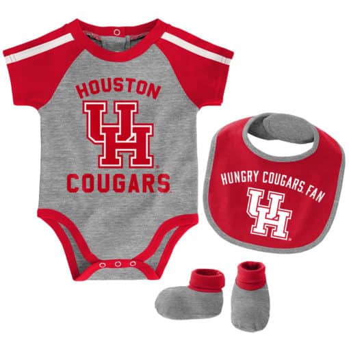 Houston Cougars Baby Gray Red 3 Piece Creeper Set - Image 6