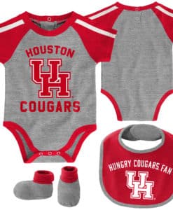 Houston Cougars Baby Gray Red 3 Piece Creeper Set