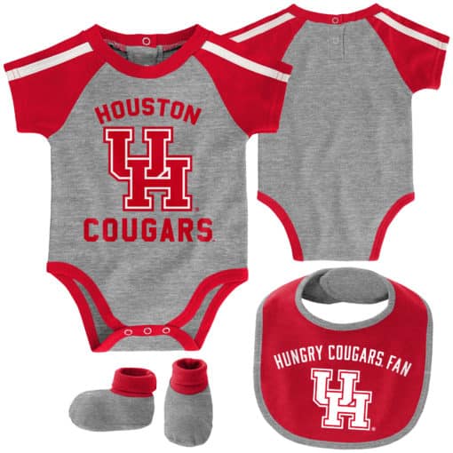 Houston Cougars Baby Gray Red 3 Piece Creeper Set