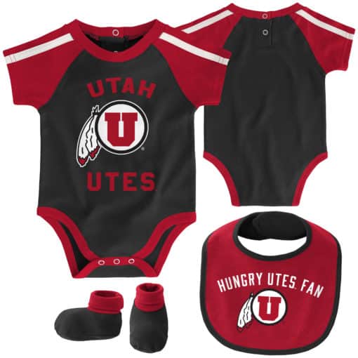 Utah Utes Baby Black 3 Piece Creeper Set