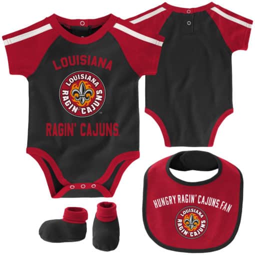 Louisiana Ragin Cajuns Baby Black 3 Piece Creeper Set