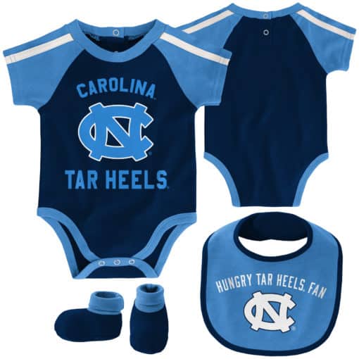 North Carolina Tar Heels Baby Blue 3 Piece Creeper Set