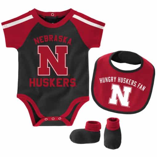 Nebraska Cornhuskers Baby Black Red 3 Piece Creeper Set - Image 6