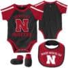 Nebraska Cornhuskers Baby Black Red 3 Piece Creeper Set