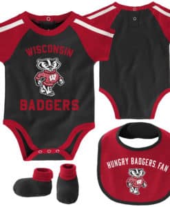 Wisconsin Badgers Baby Black 3 Piece Creeper Set