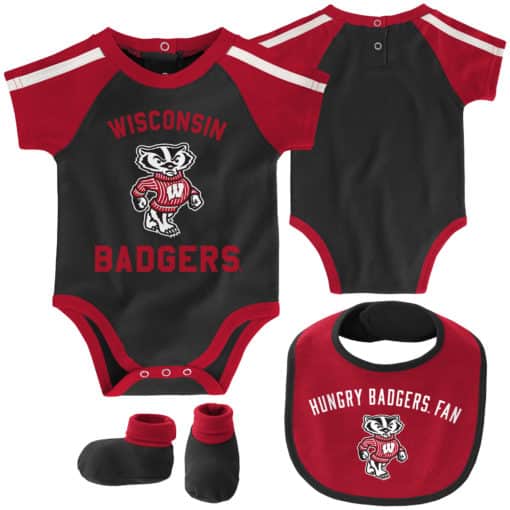 Wisconsin Badgers Baby Black 3 Piece Creeper Set