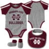 Mississippi State Bulldogs Baby Gray Maroon 3 Piece Creeper Set