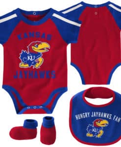 Kansas Jayhawks Baby Red Blue 3 Piece Creeper Set