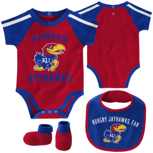 Kansas Jayhawks Baby Red Blue 3 Piece Creeper Set